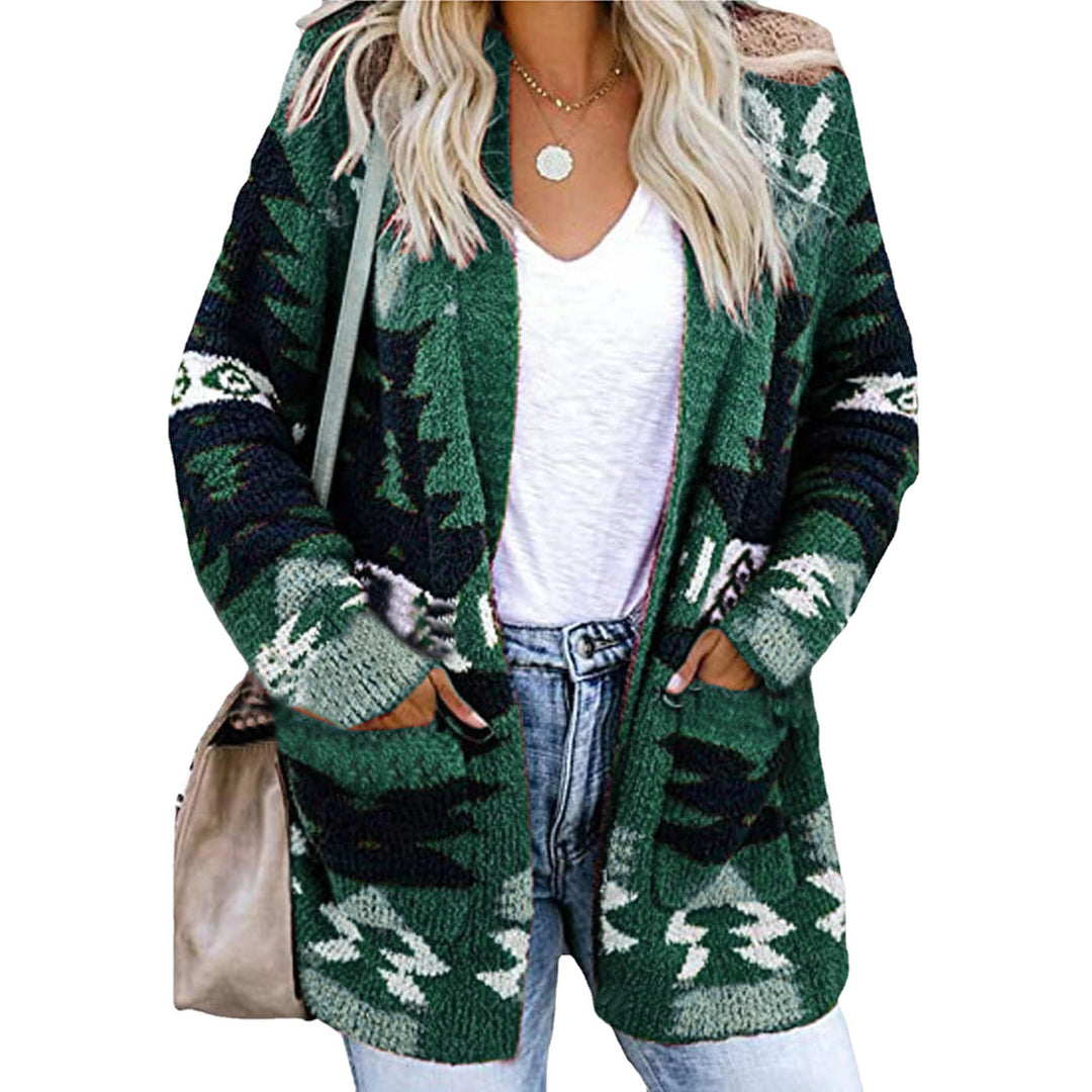Damen Strickjacke im modernen Ethno-Design mit aufgesetzten Taschen und lässigem Schnitt R&B