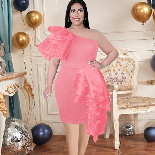 Damen Einseitiges Cocktailkleid mit voluminösem Rüschendesign R&B
