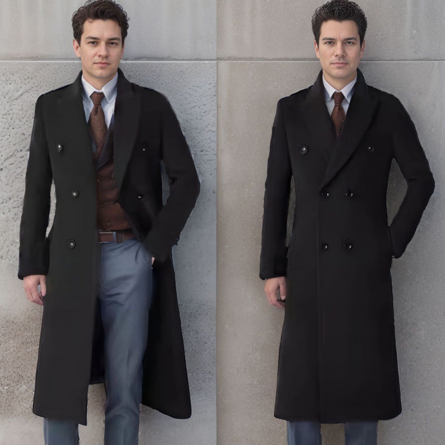 Herren eleganter Doppelt-Front-Mantel aus hochwertigem Material R&B