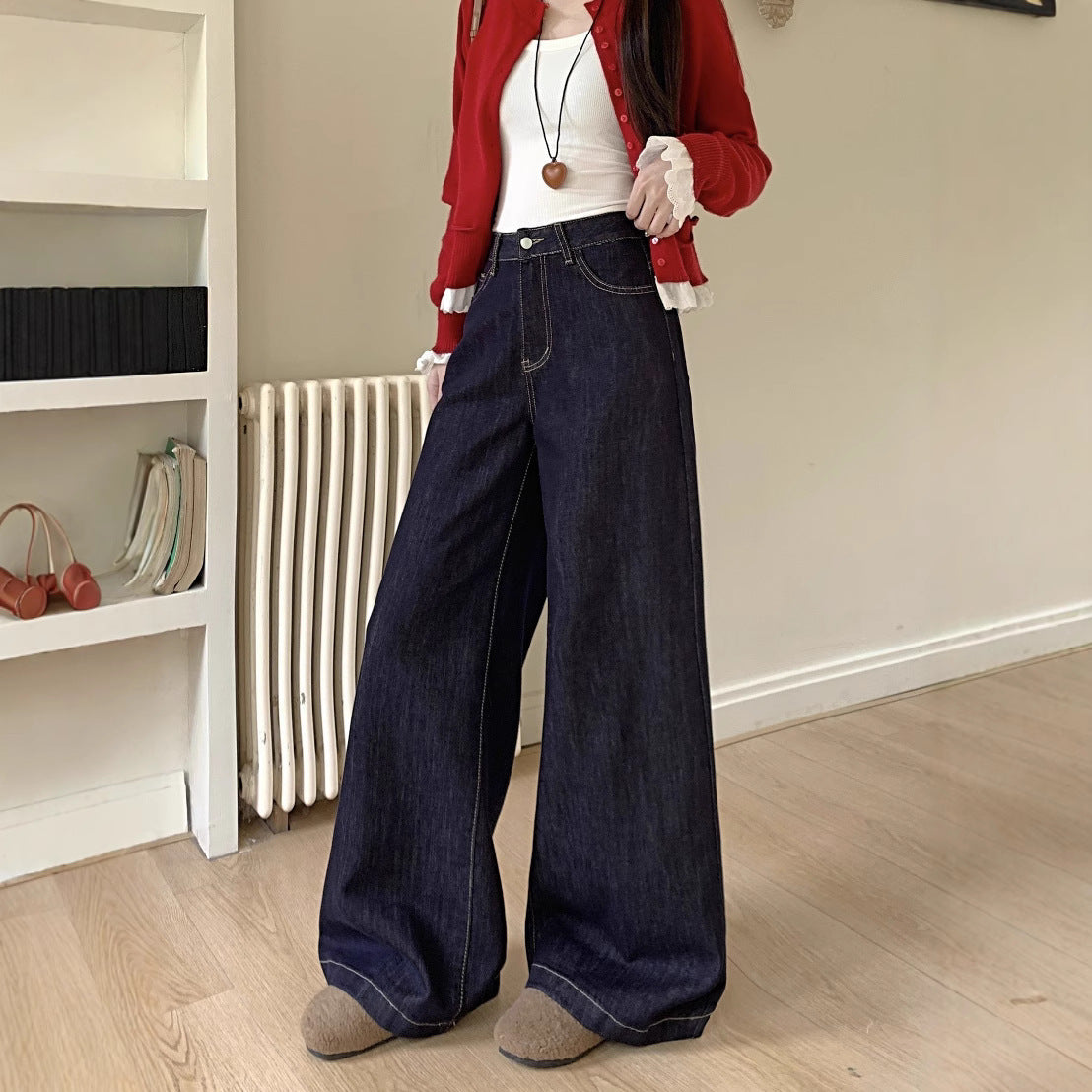 Damen Weite Denim-Hosen im modernen Schnitt mit hohem Bund R&B