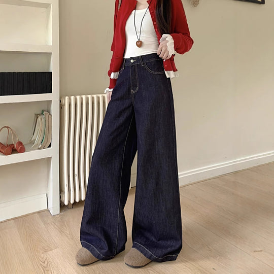 Damen Weite Denim-Hosen im modernen Schnitt mit hohem Bund R&B