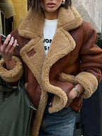 Damen Lässige und modische Teddyjacke mit großem Kragen und weich gefüttertem InnenlR&Ben R&B