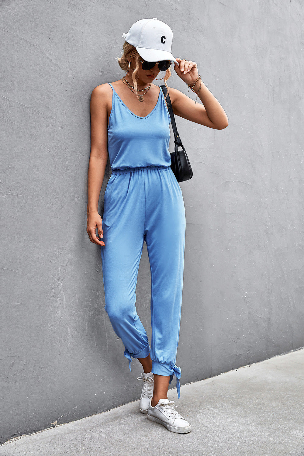 Damen Lässiger Jumpsuit mit verstellbaren Spaghetti-Trägern und elastischem Bund R&B