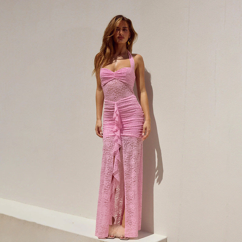 Damen Spitzen-Maxikleid mit raffiniertem Wickeldesign R&B