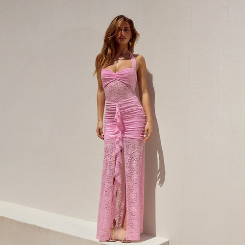 Damen Spitzen-Maxikleid mit raffiniertem Wickeldesign R&B