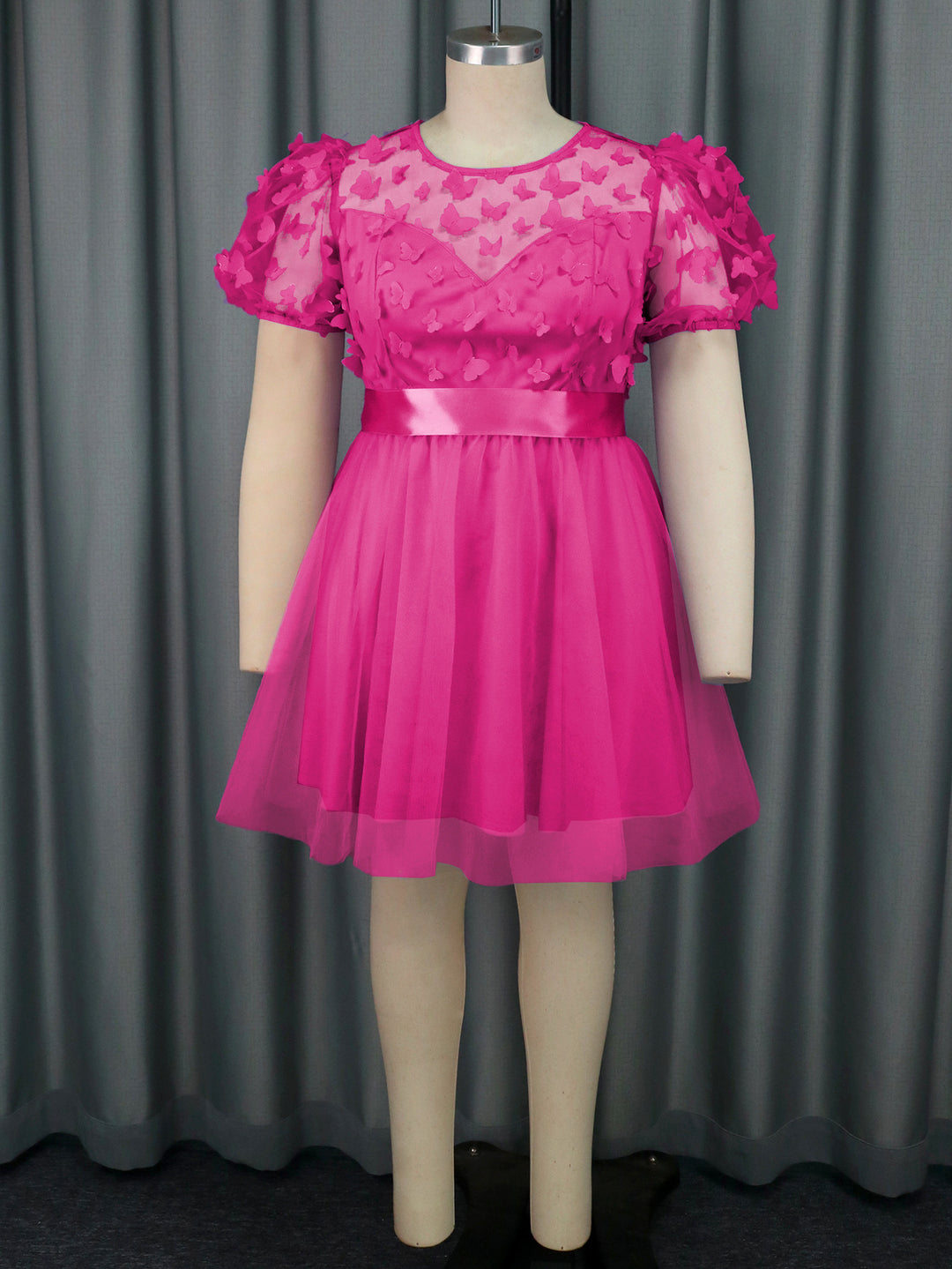 Damen Festliches Kleid mit transparenten Puffärmeln und zarten Schmetterlingsdetails R&B