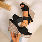 Damen Wedge-Sandalen mit elastischem Riemen und trendiger Struktur
