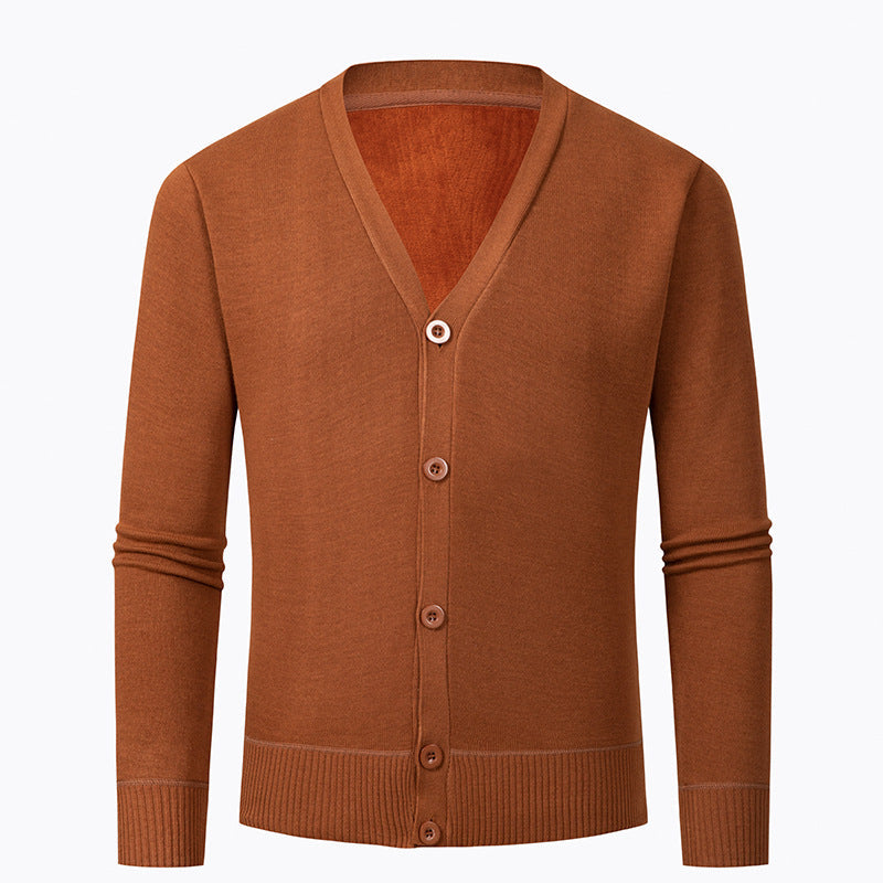 Herren Strickjacke mit V-Ausschnitt und knopflosem Design R&B