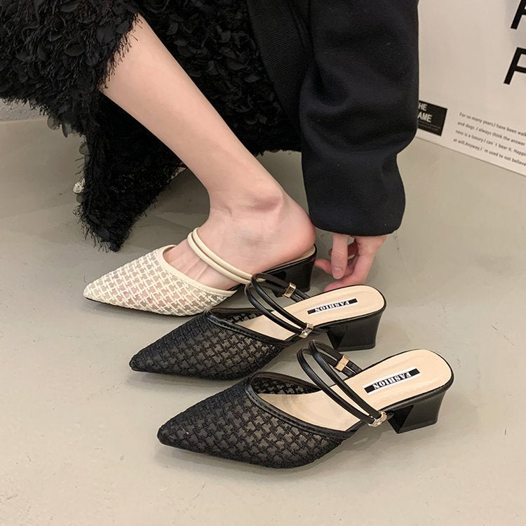 Damen elegante Sling-Pumps mit transparentem Mesh-Obermaterial und komfortablem Blockabsatz R&B
