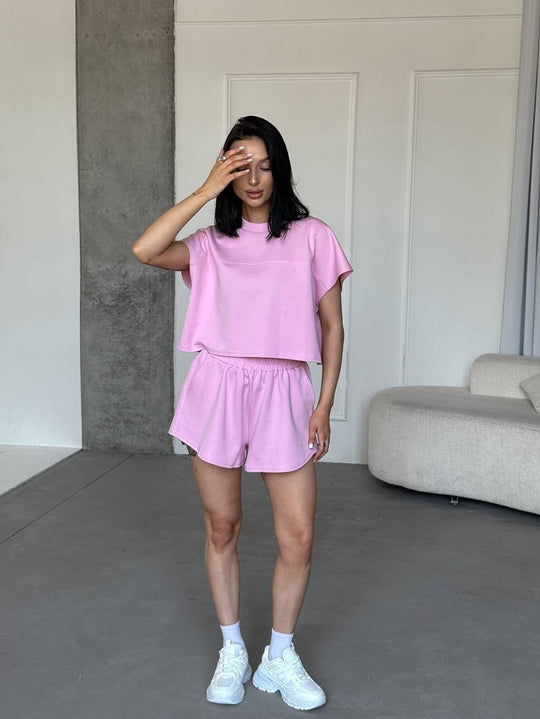 Damen Sportliches Kurzarm-Oberteil und Shorts-Set R&B