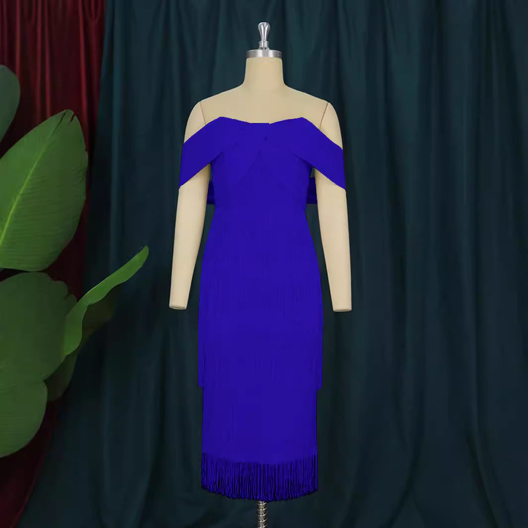 Damen Cut-out Cocktailkleid mit Fransen R&B