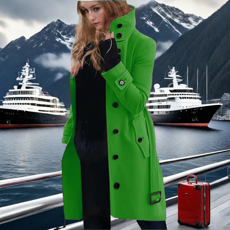 Damen eleganter Trenchcoat mit hohem Kragen und doppelter Knopfleiste R&B
