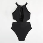 Damen Einteiler Badeanzug mit hohem Kragen und seitlichem Cut-Out