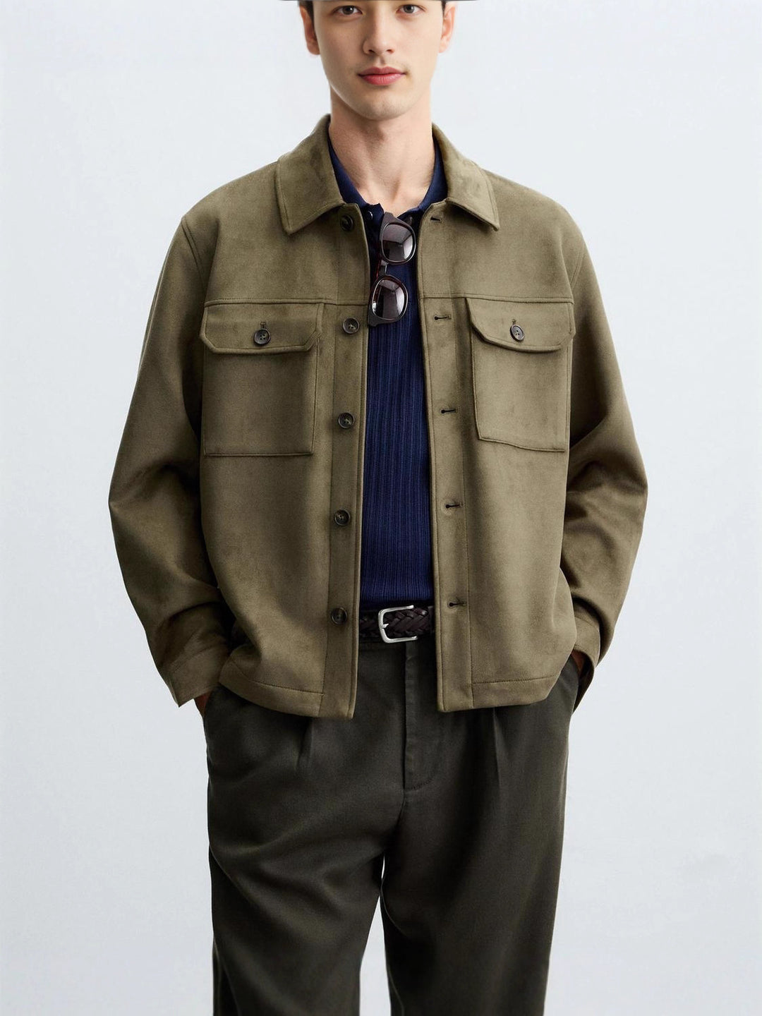 Herren modische Overshirt-Jacke mit robusten Brusttaschen und praktischen Druckknöpfen Hedi-Mode