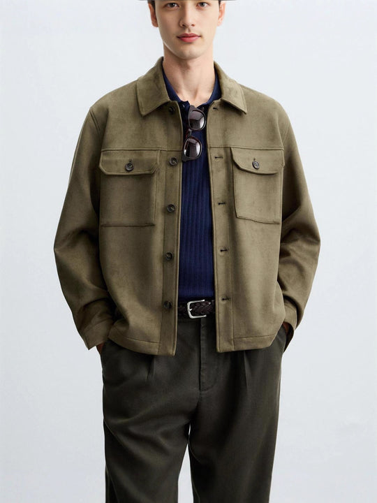 Herren modische Overshirt-Jacke mit robusten Brusttaschen und praktischen Druckknöpfen Hedi-Mode
