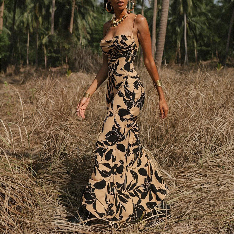 Damen Maxikleid mit floralem Muster und schmalen Spaghettiträgern R&B