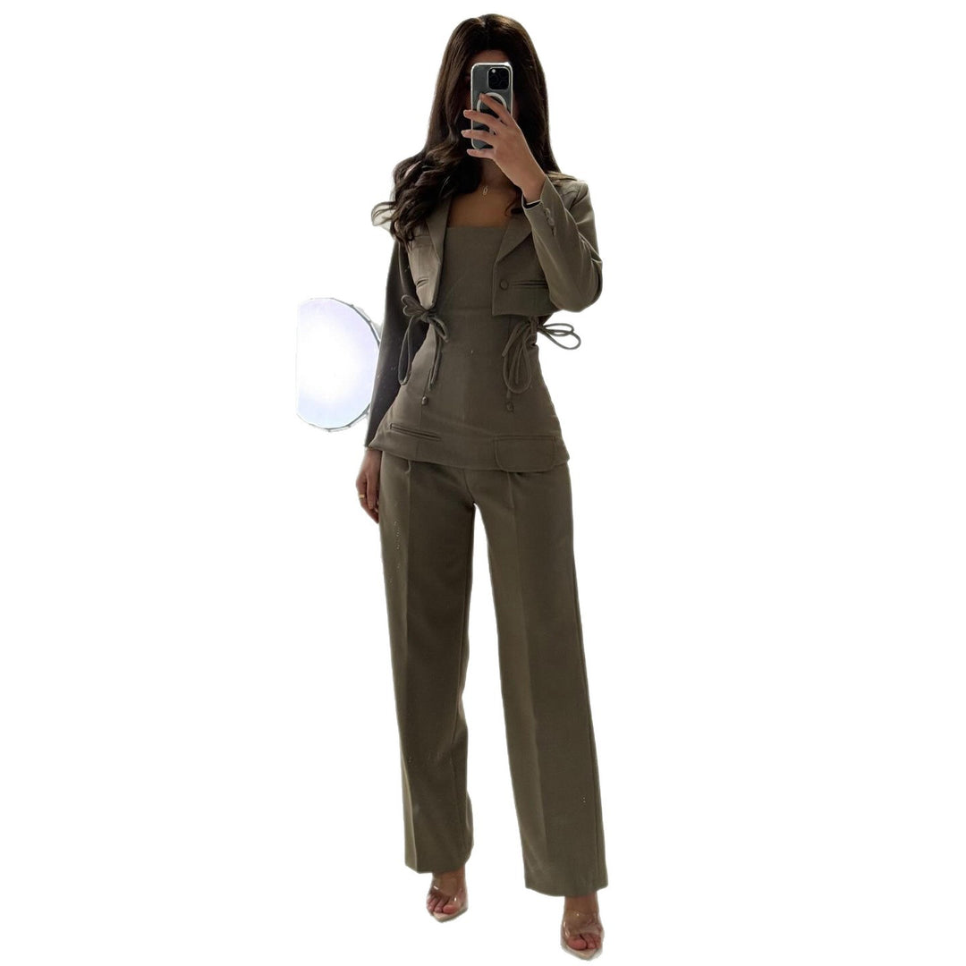 Damen Elegantes Zweiteiliges Set mit tailliertem Oberteil und weitem Hosenstil R&B