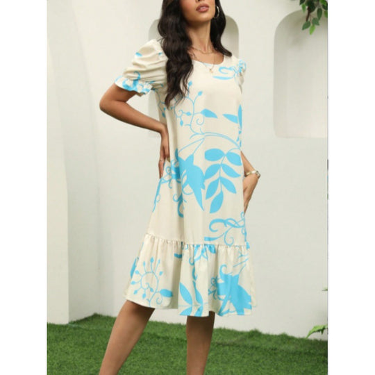 Damen Freizeitkleid mit voluminösen Ärmeln und Rüschensaum R&B