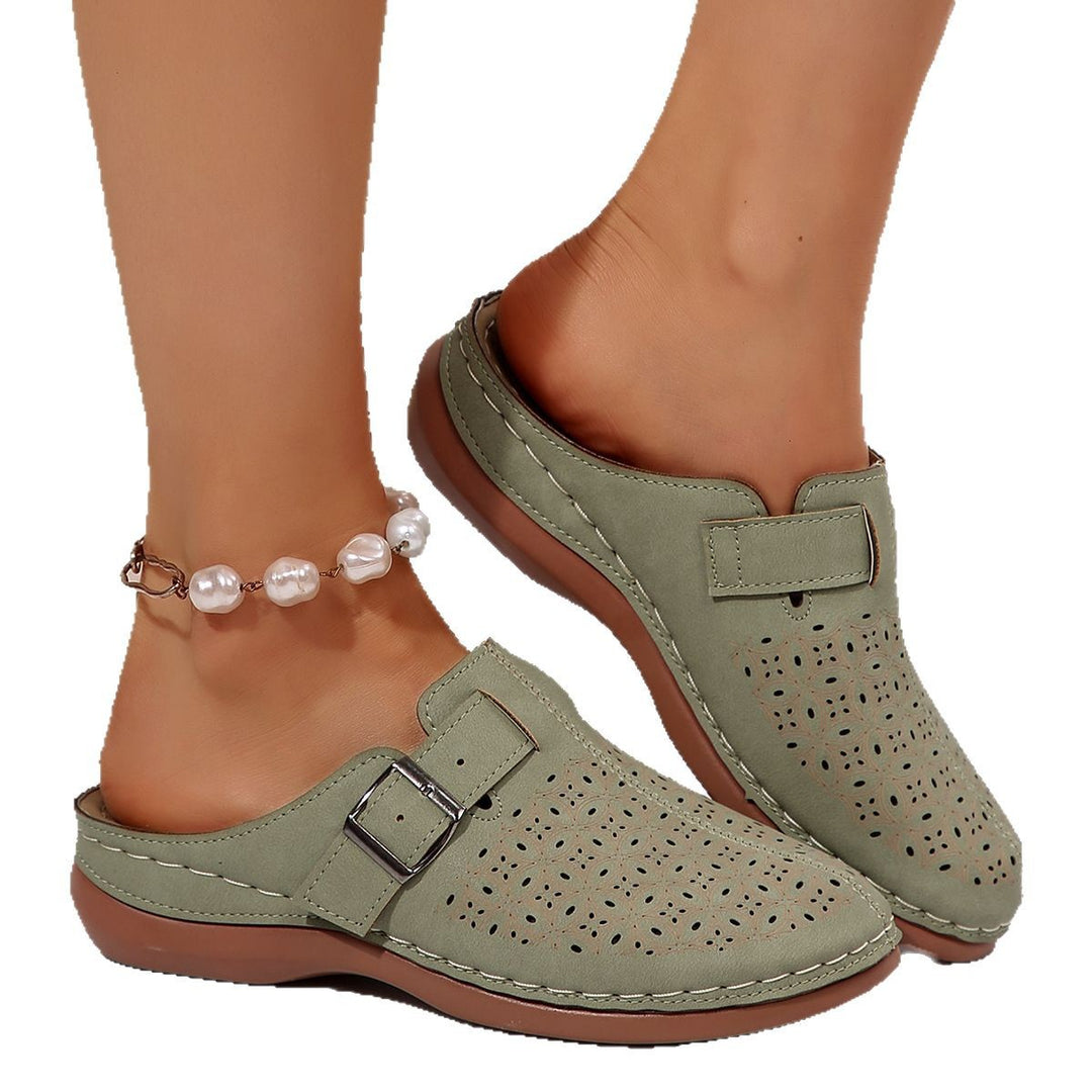 Damen Clogs mit eleganten Lochmuster und verstellbarem Riemen R&B