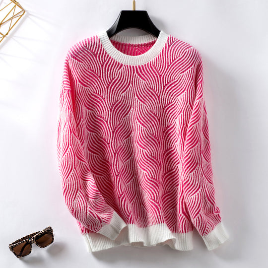Damen Strickpullover mit modernem Wellenmuster R&B