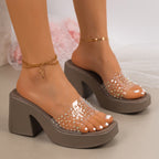 Damen Glamouröse Plateau-Sandalen mit durchsichtigen Riemen und Strassdetails R&B