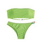 Damen Bandeau-Bikini-Set mit farbenfroher Schnürung und hohem Beinausschnitt R&B