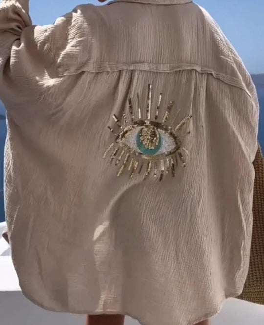 Damen Bluse mit einzigartigem Auge-Stickerei R&B