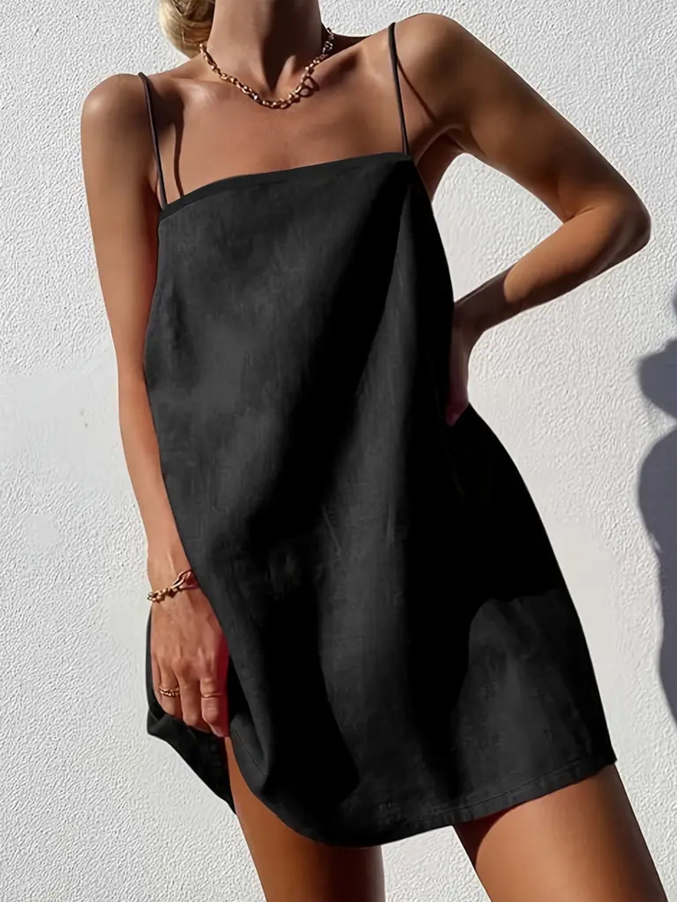 Damen luftiges Sommerkleid mit schmalen Trägern und lässigem Schnitt R&B