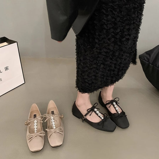 Damen elegante Ballerinas mit modischem Schleifenakzent und funkelnden Verzierungen R&B