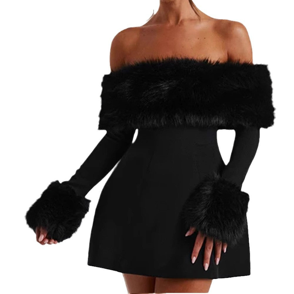 Damen Stilvolles Minikleid mit abnehmbaren Flauschenärmeln R&B