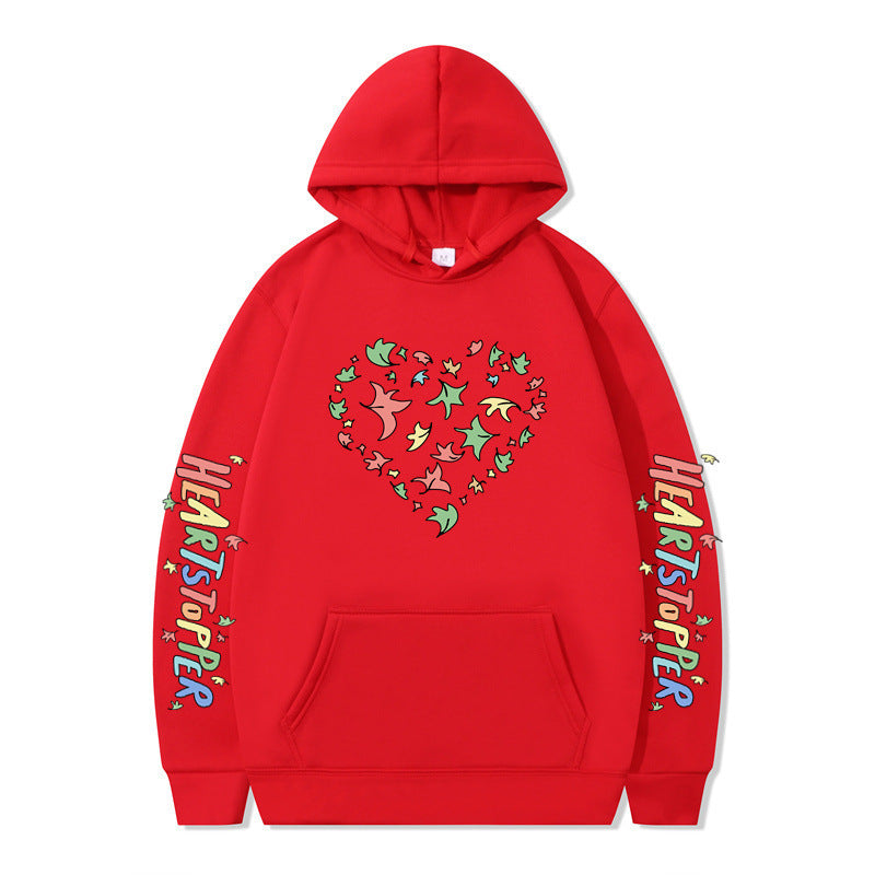 Damen Kapuzenpullover mit kreativem Herz- und Blattmotiv R&B