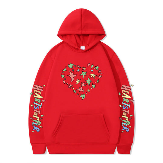 Damen Kapuzenpullover mit kreativem Herz- und Blattmotiv R&B