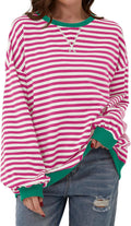 Damen lässiger Oversized Sweatshirt mit bunten Streifen und Kapuzenkordel R&B