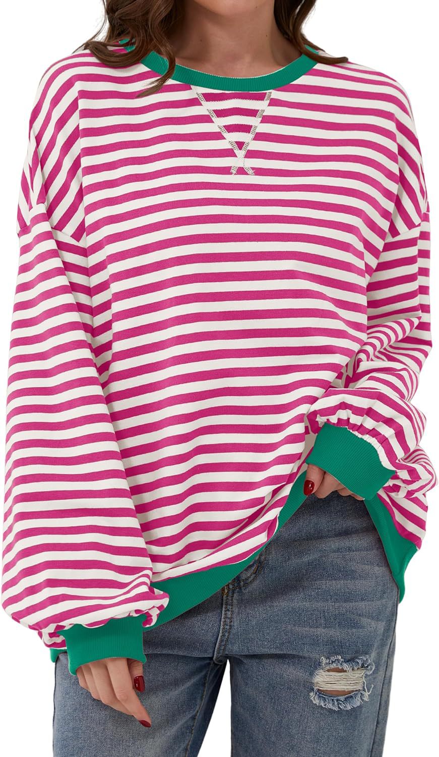 Damen Lässiger Sweatshirt mit bunten Streifen und weitem Schnitt