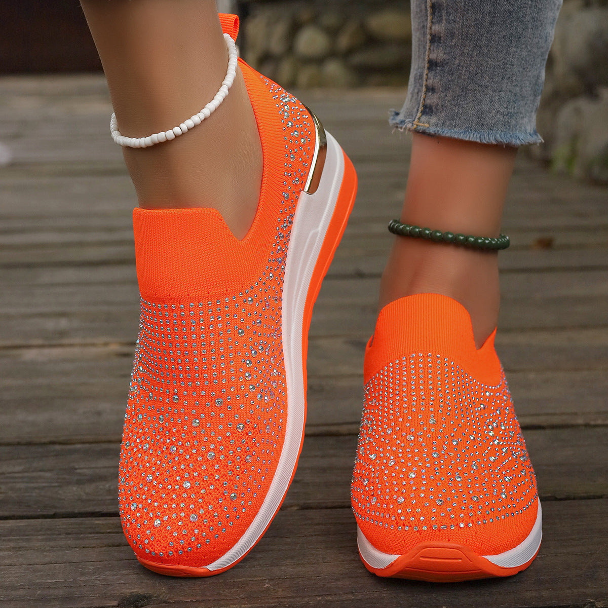 Damen Glitzernde Slip-On Sneakers mit gepolsterter Sohle R&B
