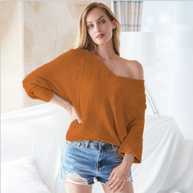 Damen luftiger Strickpullover mit V-Ausschnitt und strukturiertem Design R&B