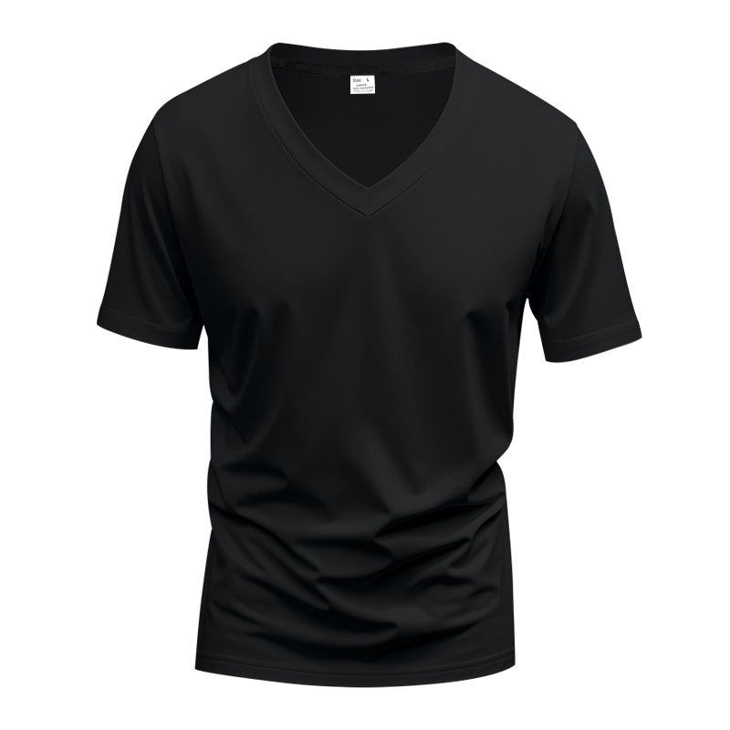 Herren nan klassisches V-Ausschnitt T-Shirt aus feinem Baumwolljersey mit verstärktem Nackenband und Doppelnaht R&B