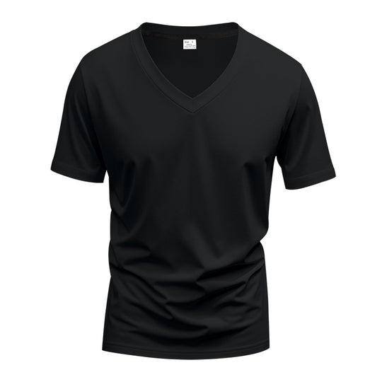 Herren nan klassisches V-Ausschnitt T-Shirt aus feinem Baumwolljersey mit verstärktem Nackenband und Doppelnaht R&B