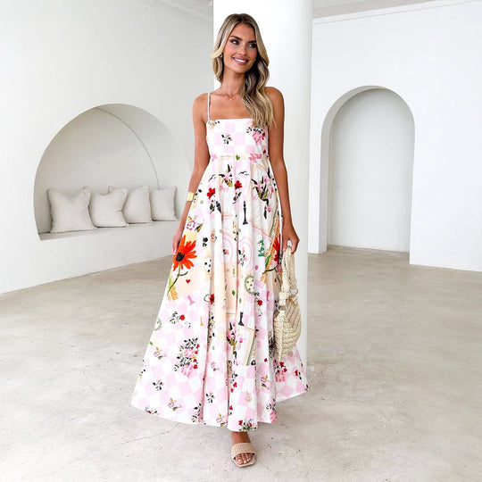 Damen Maxikleid mit verspieltem Blumendesign und ausgeschnittenen Details R&B