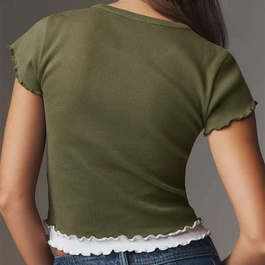 Damen Crop-Top mit Rüschendetails R&B