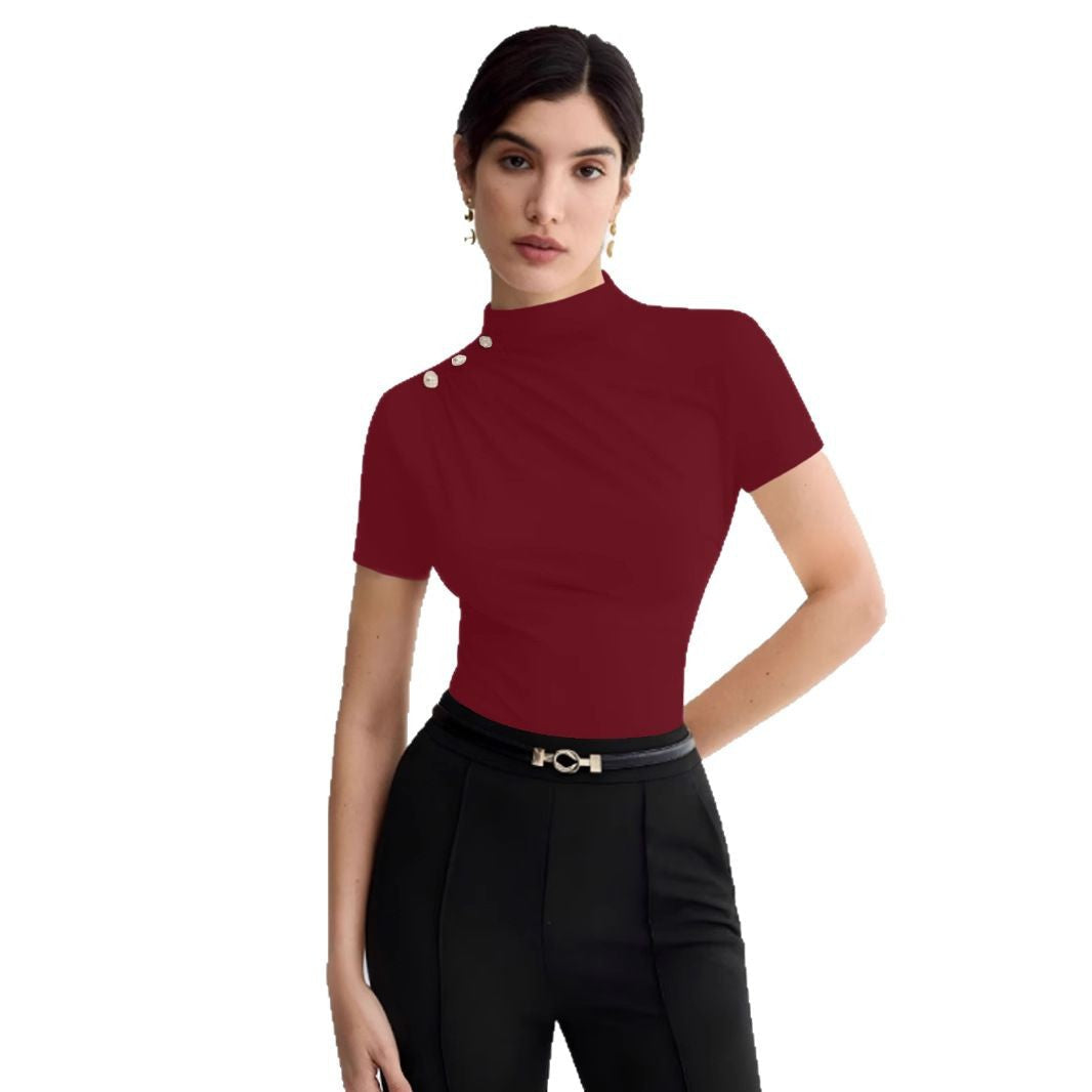 Damen elegantes Oberteil mit dekorativen Knopfdetails und modernem Stehkragen R&B