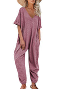 Damen Oversized Jumpsuit mit tiefem V-Ausschnitt und lässigen Taschen R&B