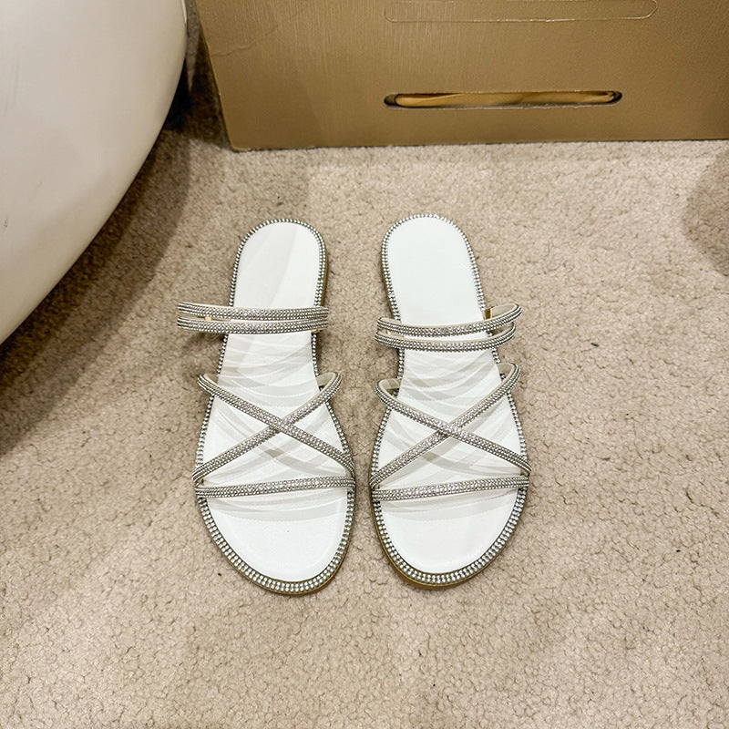 Damen Glamouröse Slide-Sandalen mit funkelnden Riemen und komfortablem Fußbett R&B