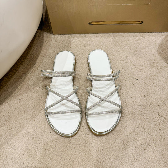 Damen Glamouröse Slide-Sandalen mit funkelnden Riemen und komfortablem Fußbett R&B