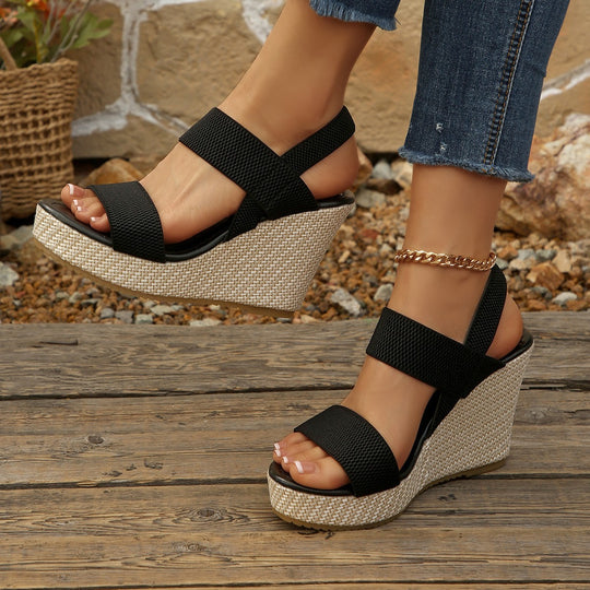Damen Wedge-Sandalen mit elastischen Riemen und modischem Plateau R&B