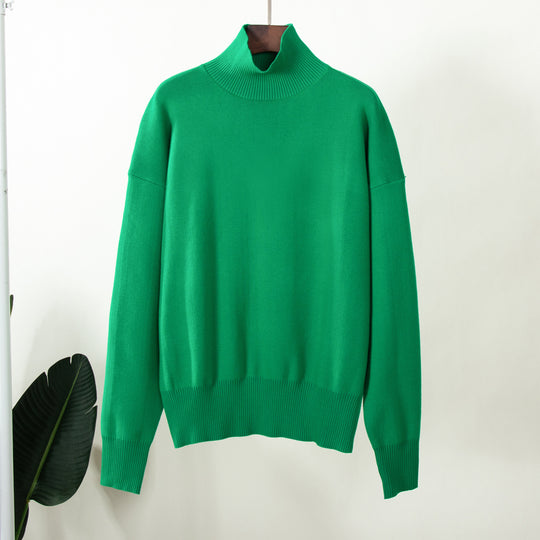 Damen eleganter Strickpullover mit hohem Kragen R&B