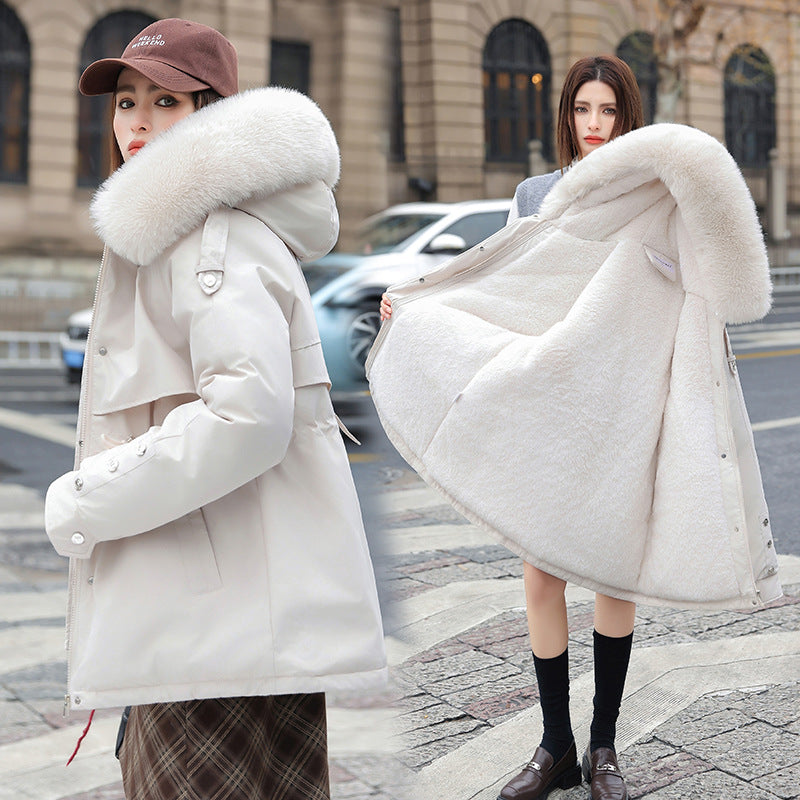 Damen Modischer Pufferparka mit luxuriösem Kunstfellkragen und praktischen Taschen R&B