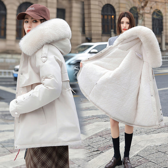 Damen Modischer Pufferparka mit luxuriösem Kunstfellkragen und praktischen Taschen R&B
