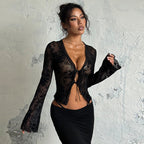 Damen Transparentes Spitzenoberteil mit floralem Design R&B