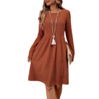 Damen Strickkleid mit Langen Ärmeln und Schmeichelndem Taillenschnitt R&B